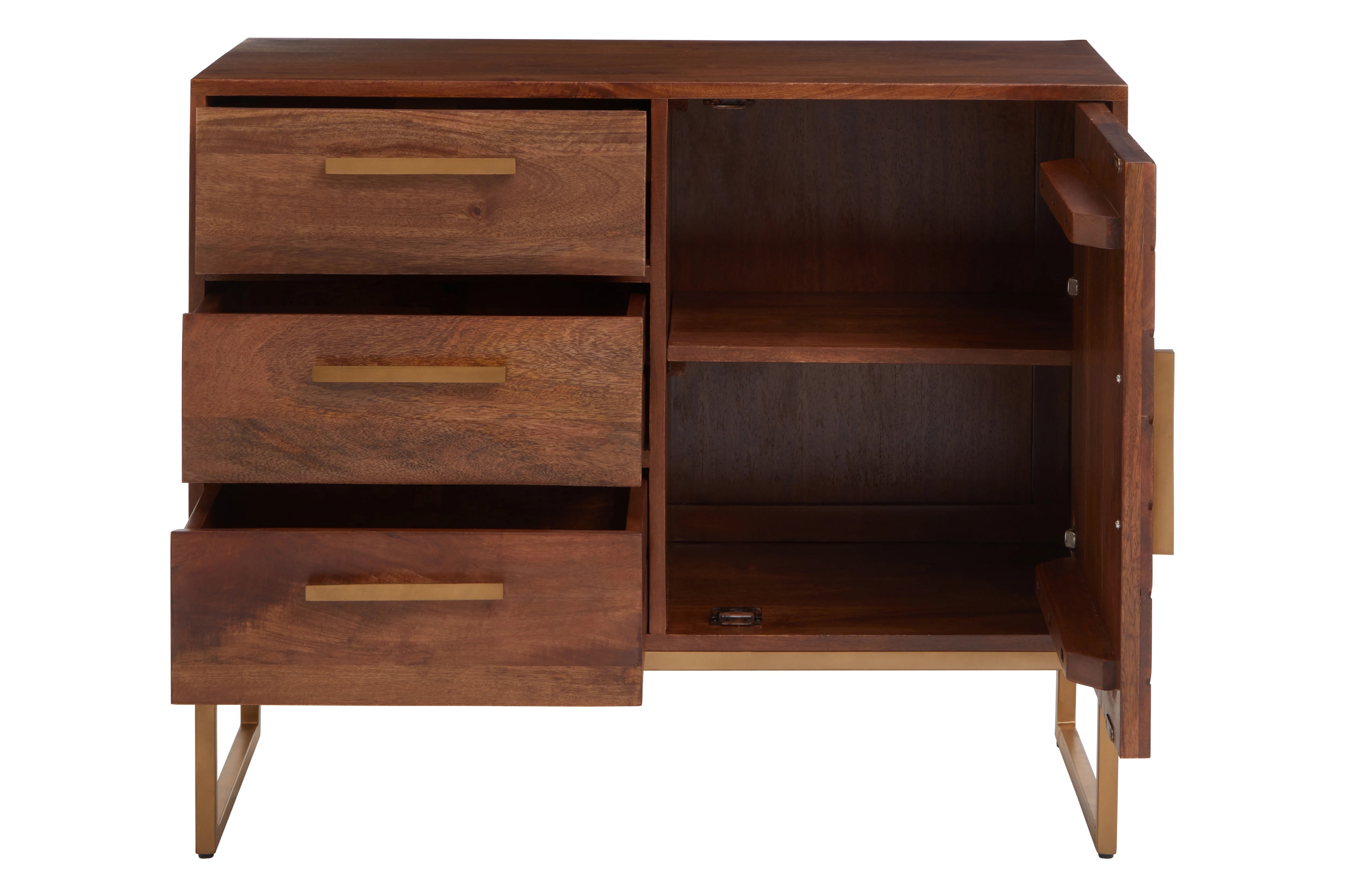 Eddi Herringbone Brown Mango Wood & Gold Sideboard | Small